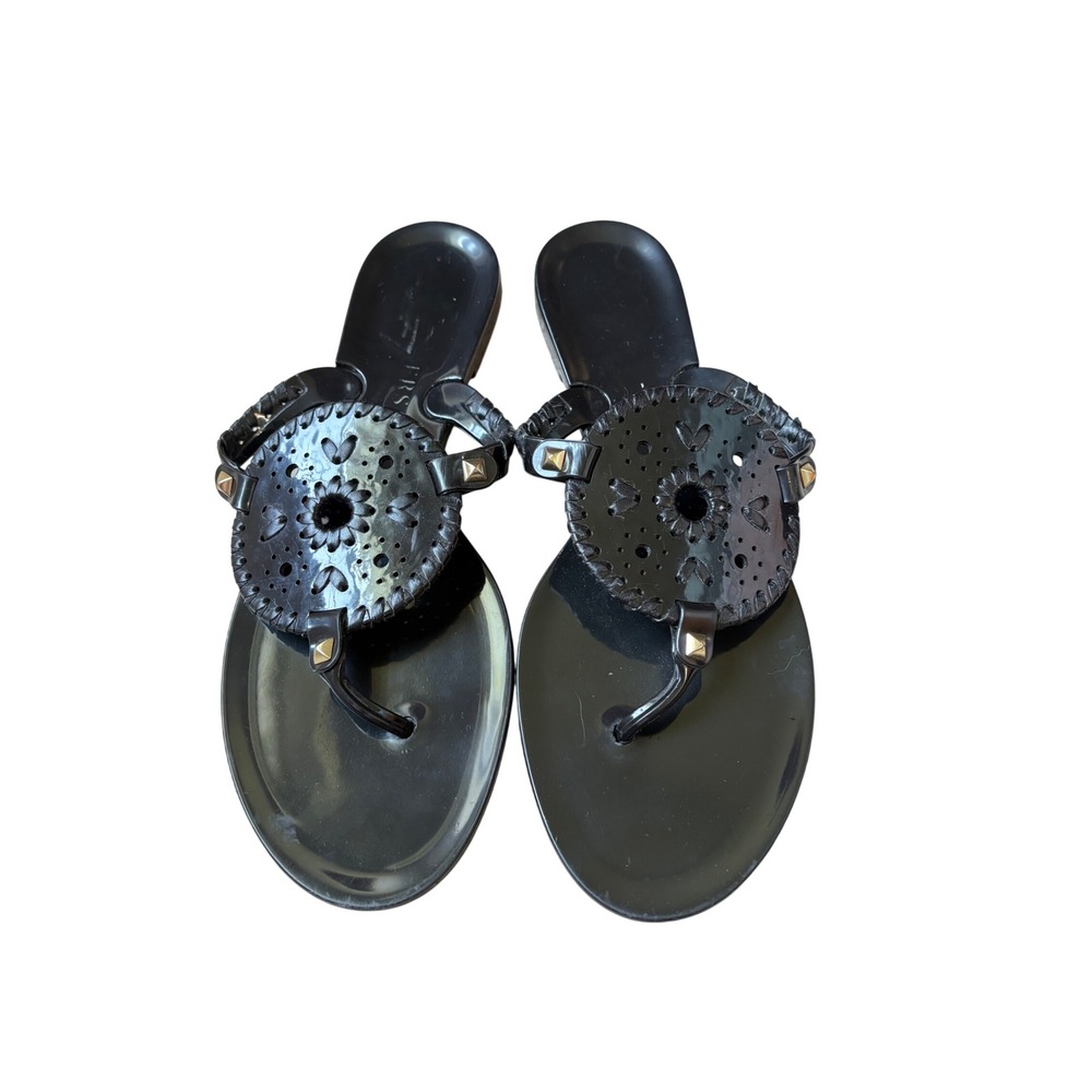 Jack Rogers Georgica Jelly Sandals Black Studded Roundel Thong Flip Flops Size 9